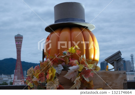 Halloween objects and harbor scenery Halloween objects and harbor scenery 132174664