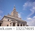 [Poland] The historic exterior of the Palace of Culture and Science in the capital, Warsaw, and the blue sky 132174695