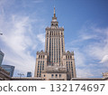 [Poland] The historic exterior of the Palace of Culture and Science in the capital, Warsaw, and the blue sky 132174697