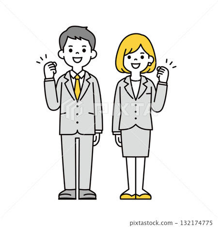 Full-body vector illustration set of young businessmen and women doing fist pumps Full-body vector illustration set of young businessmen and women doing fist pumps 132174775