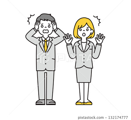 全身向量插圖集的商人和婦女震驚和驚訝地抬起頭 132174777