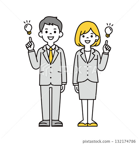 一組想出好點子的年輕男女辦公室職員的全身向量插圖 132174786