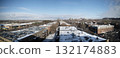 Panoramic view of the roofs of buildings in the west of Montreal in winter 132174883