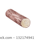 Yule log in soft brown tones, hand drawn watercolor clipart suitable for Christmas baking designs, advent illustrations, winter recipe cards, or traditional holiday decor projects 132174941