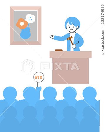 Illustration of a painting auction 132174956