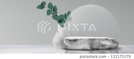 Stone podium with marble rock platform 132175278