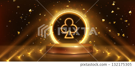 Golden casino podium with neon club symbol 132175305