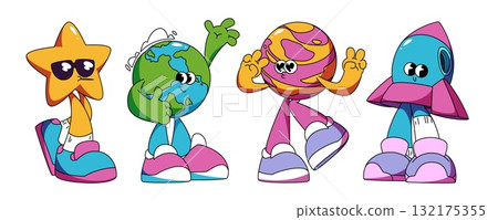 Planet retro groovy character set 132175355
