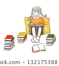 一個女孩讀書的水彩插圖 132175388