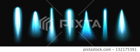 Blue rocket exhaust with fire trails 132175391