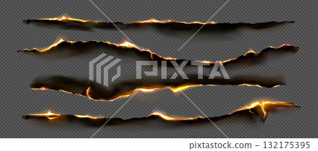Burning paper edges set on transparent background 132175395