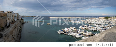 Panoramic view of hundreds of boats at the marina of Otranto Italy 132175511
