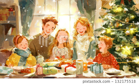 家庭享受聖誕聚會 132175518