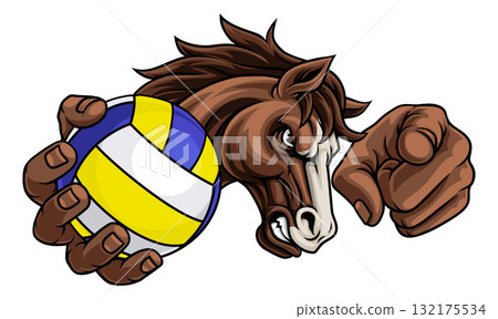 Horse Mustang Stallion Volleyball Sport Mascot Horse Mustang Stallion Volleyball Sport Mascot 132175534