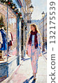 A woman enjoying Christmas shopping, watercolor style illustration 132175539