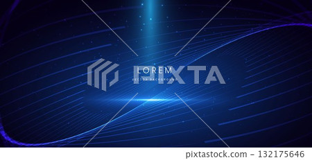 Abstract blue wave lines on dark background with lighting effec sparkle. Techology concept. 132175646