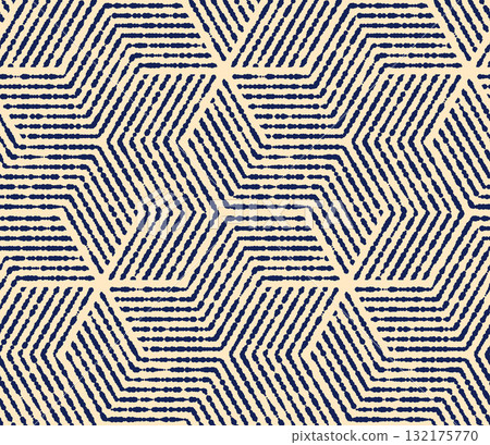 Abstract geometric pattern with stripes, lines. Seamless vector background. Golden and dark blue ornament. Simple lattice graphic design 132175770