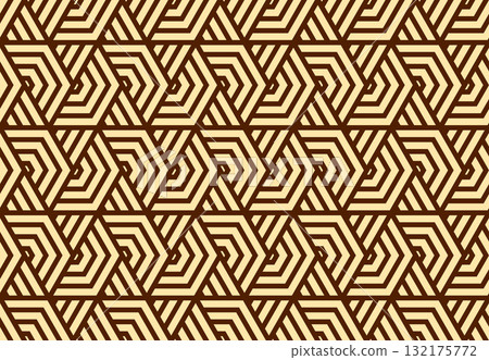 Abstract geometric pattern with stripes, lines. Seamless vector background. Golden and brown ornament. Simple lattice graphic design 132175772