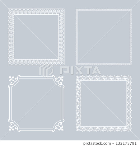 Set of decorative frames Elegant vector element for design in Eastern style, place for text. Floral gray and white borders. Lace illustration for invitations and greeting cards Set of decorative frames Elegant vector element for design in Eastern style, place for text. Floral gray and white borders. Lace illustration for invitations and greeting cards 132175791