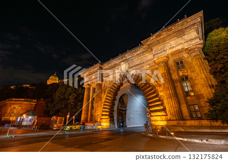 Entrance Buda Castle Tunnel Budapest, Hungary - Long exposure photo evening Entrance Buda Castle Tunnel Budapest, Hungary - Long exposure photo evening 132175824