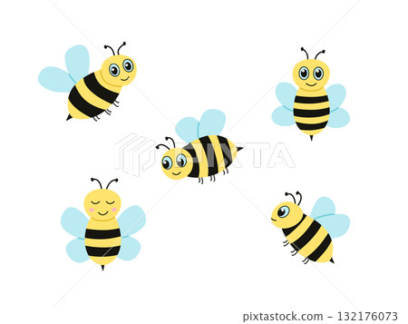 A set of funny bees. Vector illustration of cartoon bee insects. 132176073