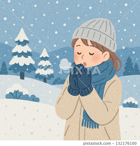 一個女人在一個下雪天 132176100