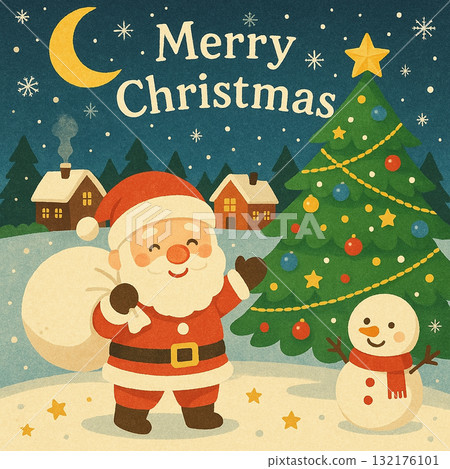 聖誕夜的聖誕老人和雪人 132176101