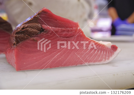 A delicious, fatty slice of bluefin tuna A delicious, fatty slice of bluefin tuna 132176209