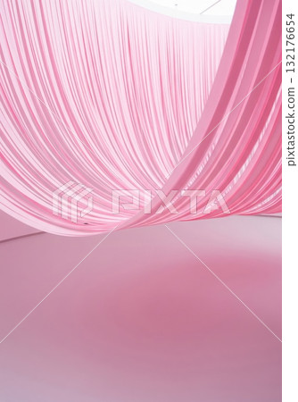Pink Fabric Installation in Empty White Room with Soft Lighting 132176654