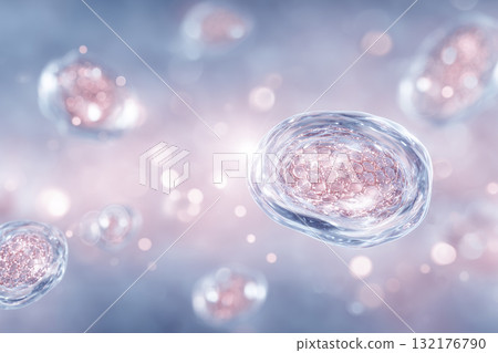 3D rendering of beauty ingredients with a transparent cellular structure. Abstract background symbolizing regeneration and anti-aging care. 3D rendering of beauty ingredients with a transparent cellular structure. Abstract background symbolizing regeneration and anti-aging care. 132176790