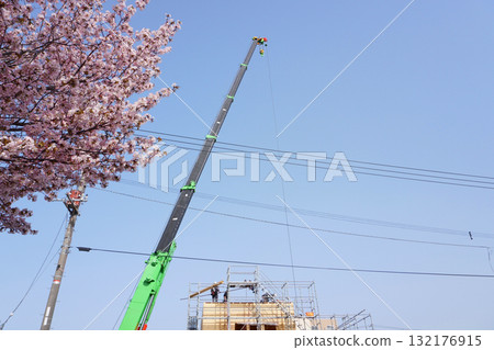 Scenery of a residential building construction site 132176915