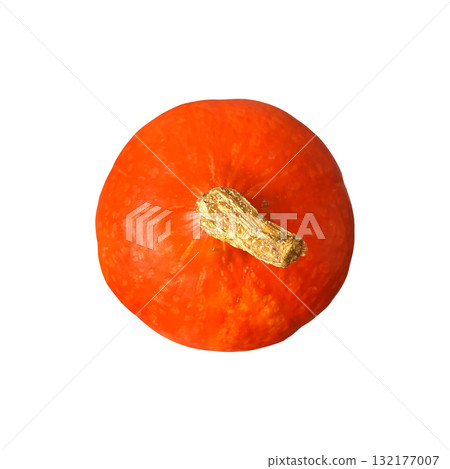 Bright orange pumpkin fresh whole tasty ripe vegetable seasonal image for autumn holiday Thanksgiving and Halloween design, healthy vitamin organic diet, isolated, clipping path, soft selective focus 132177007