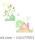 Hand drawn watercolor strawberry butterflies and little house composition. Illustration of fairy forest isolated on white background. Can be used for postcard, scrapbook and other printed products. 132177053