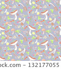Hand drawn watercolor mushrooms leaves and berries seamless pattern. Illustration isolated on grey background. Can be used for textile, fabric, scrapbook and other printed products. 132177055