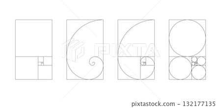 Vertical Fibonacci numbers array set of 4 elements. Golden ratio harmony proportions templates. Vertical Fibonacci numbers array set of 4 elements. Golden ratio harmony proportions templates. 132177135