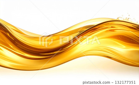 Luxurious moisturizing, anti-aging, and skin care golden serum. Gold water swaying on the water surface background. 132177351