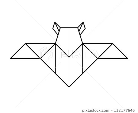 Origami bat icon. Minimalist halloween element. Line vector illustration isolated on white background. 132177646