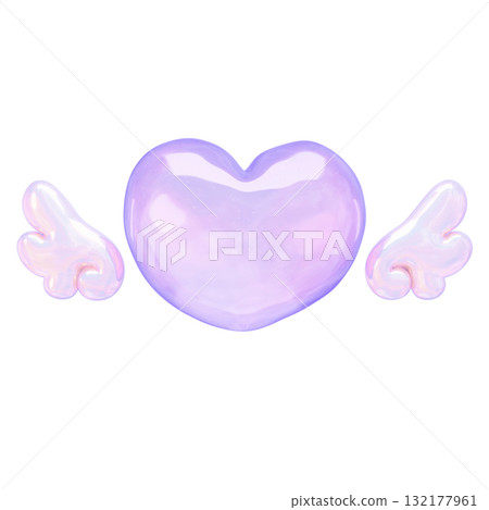 豐滿貼紙式 3D 插圖:帶翅膀的心 豐滿貼紙式 3D 插圖:帶翅膀的心 132177961