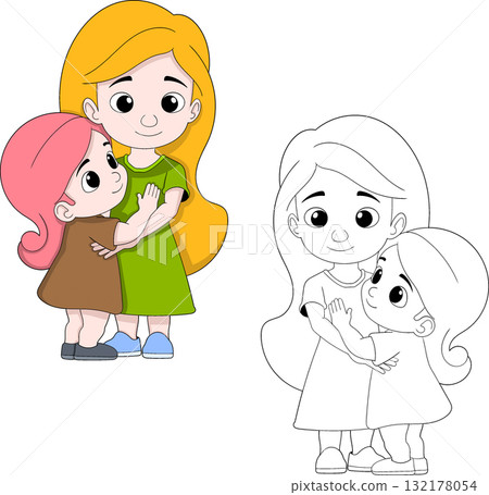 Mother and Daughter Hugging Cute Mothers Day Illustration Mother and Daughter Hugging Cute Mothers Day Illustration 132178054