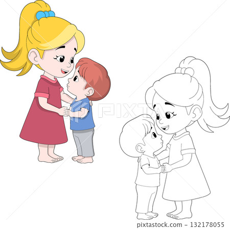 Mother and Son Together Loving Family Illustration 132178055