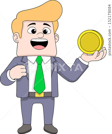 Young Businessman Holding Gold Coin Future Investment Vector Illustration Young Businessman Holding Gold Coin Future Investment Vector Illustration 132178084