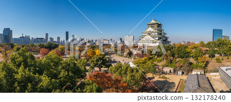 Osaka Japan, panorama city skyline at Osaka Castle in autumn season Osaka Japan, panorama city skyline at Osaka Castle in autumn season 132178240