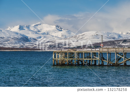 Tromso Norway, snow winter nature landscape fjord at Telegrafbukta Park Tromso Norway, snow winter nature landscape fjord at Telegrafbukta Park 132178258