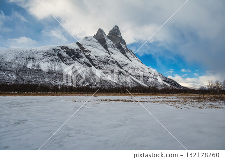 Tromso Norway, winter nature landscape at Otertinden mountain in Signaldalen 132178260