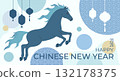 Chinese New Year banner 2026 decorated with Asian pattern and festive lanterns. Year of the Horse background. Vector illustration 132178375