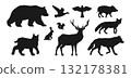 Silhouettes of forest animals and birds isolated on white background. Wild pig silhouette. Vector illustration 132178381