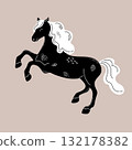 Cute hand drawn horse. Cartoon pony in black and white colors. Vector illustration 132178382