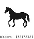 Standing horse silhouette isolated on white background. Farm animal silhouette. Vector illustration 132178384