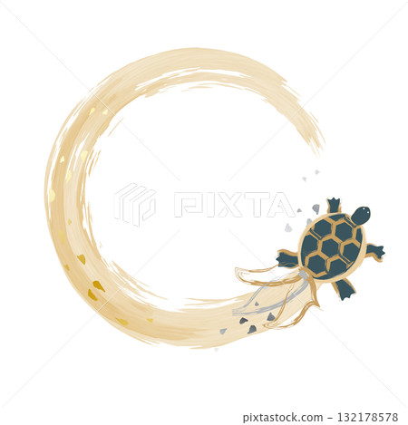 Japanese-style lucky New Year's turtle frame, longevity, New Year's card material, gold, brush strokes Japanese-style lucky New Year's turtle frame, longevity, New Year's card material, gold, brush strokes 132178578