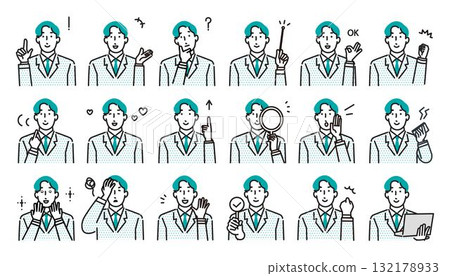 男士臉部表情 - 商務人士的各種姿勢 - 表情圖示集 - 向量插圖素材 男士臉部表情 - 商務人士的各種姿勢 - 表情圖示集 - 向量插圖素材 132178933